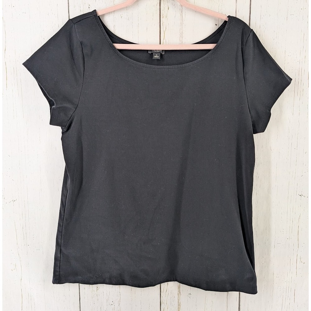 Ann‎ Taylor Size XL Womens Black Short Sleeve Cotton Casual Top